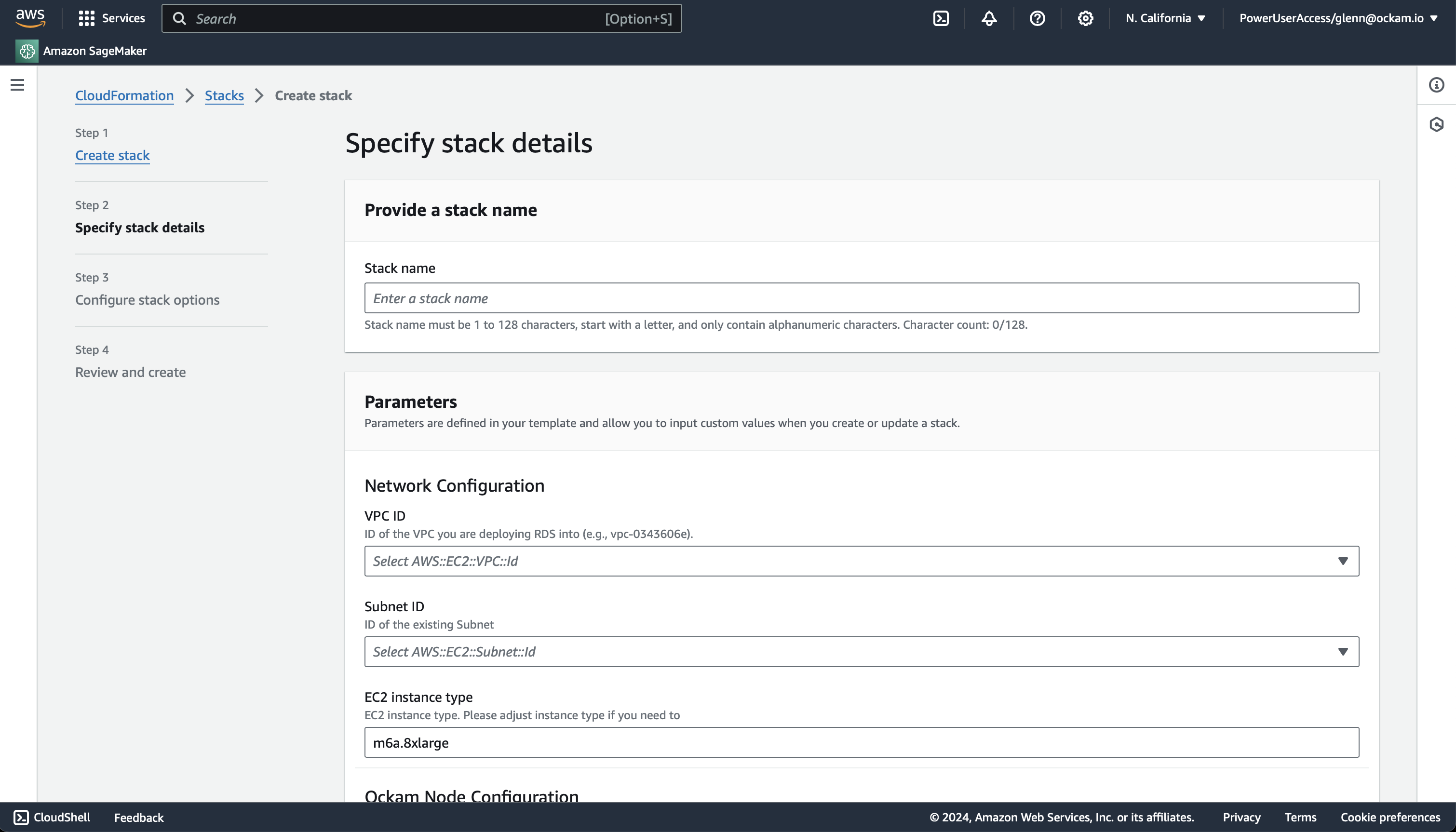 Ockam node for Amazon MSK - node configuration screen